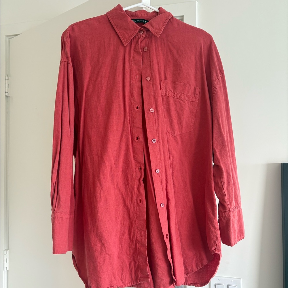 Red Button-Up Zara Shirt
